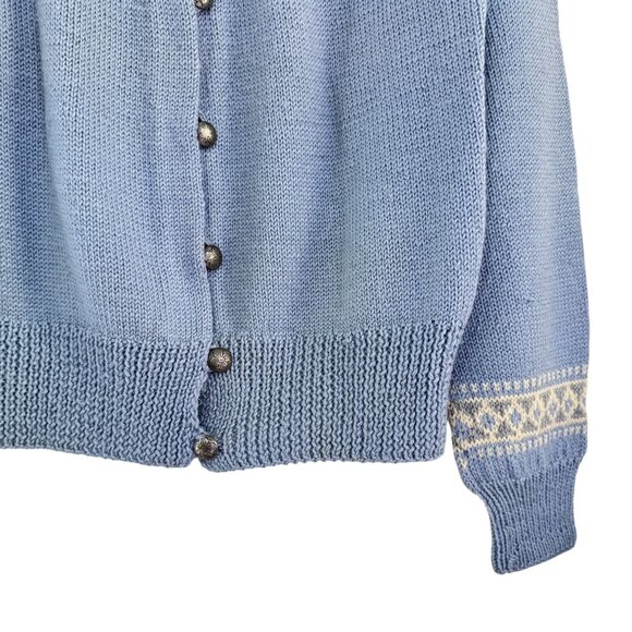 Vintage Norwegian Hand Knit Wool Cardigan Blue Fair Isle William Schmidt Oslo S - Picture 4 of 8